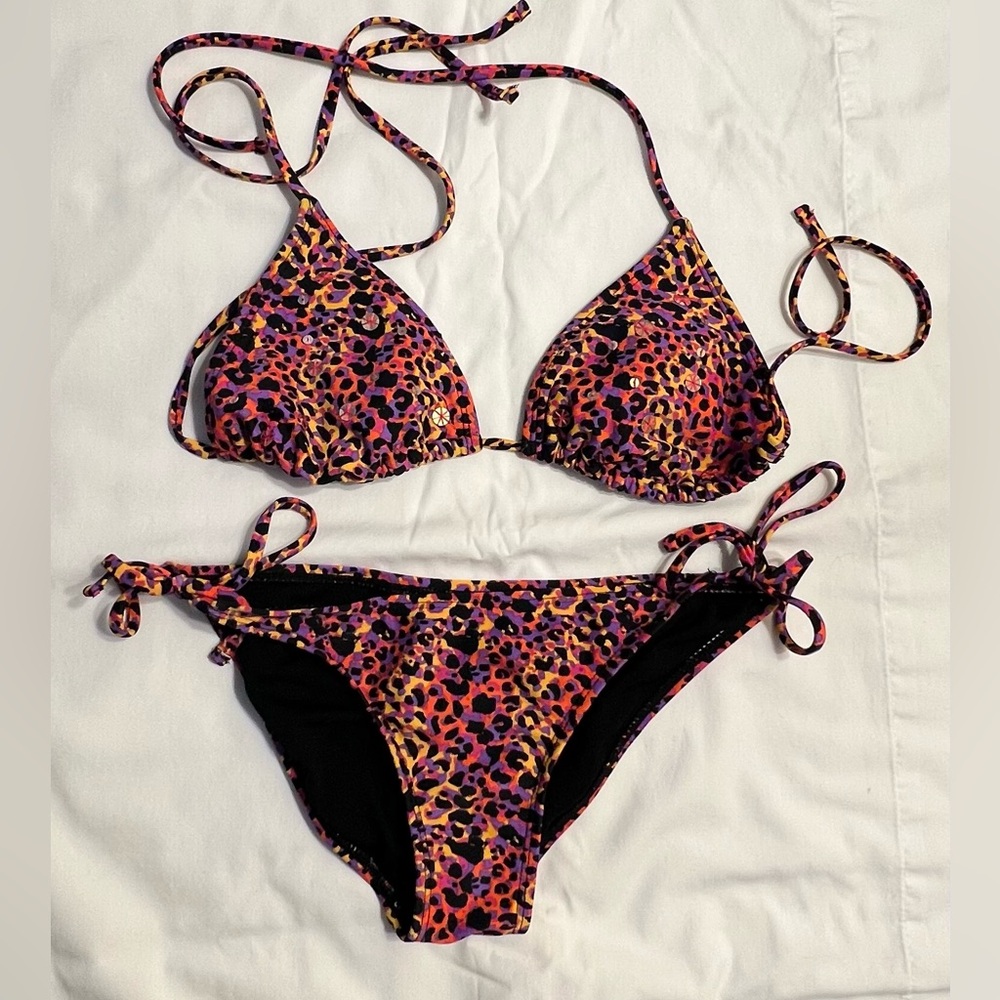 Pink, purple, orange cheetah print bikini swimsuit